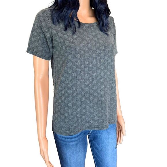 Anthropologie Numph Gray Textured Ribbed Short Sleeve Polka Dot Shirt - Picture 3 of 7